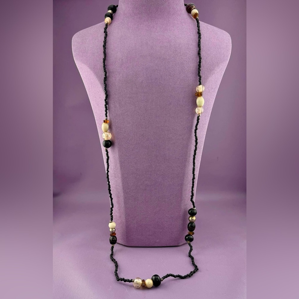 Seed Bead and Glass long Sweater Necklace